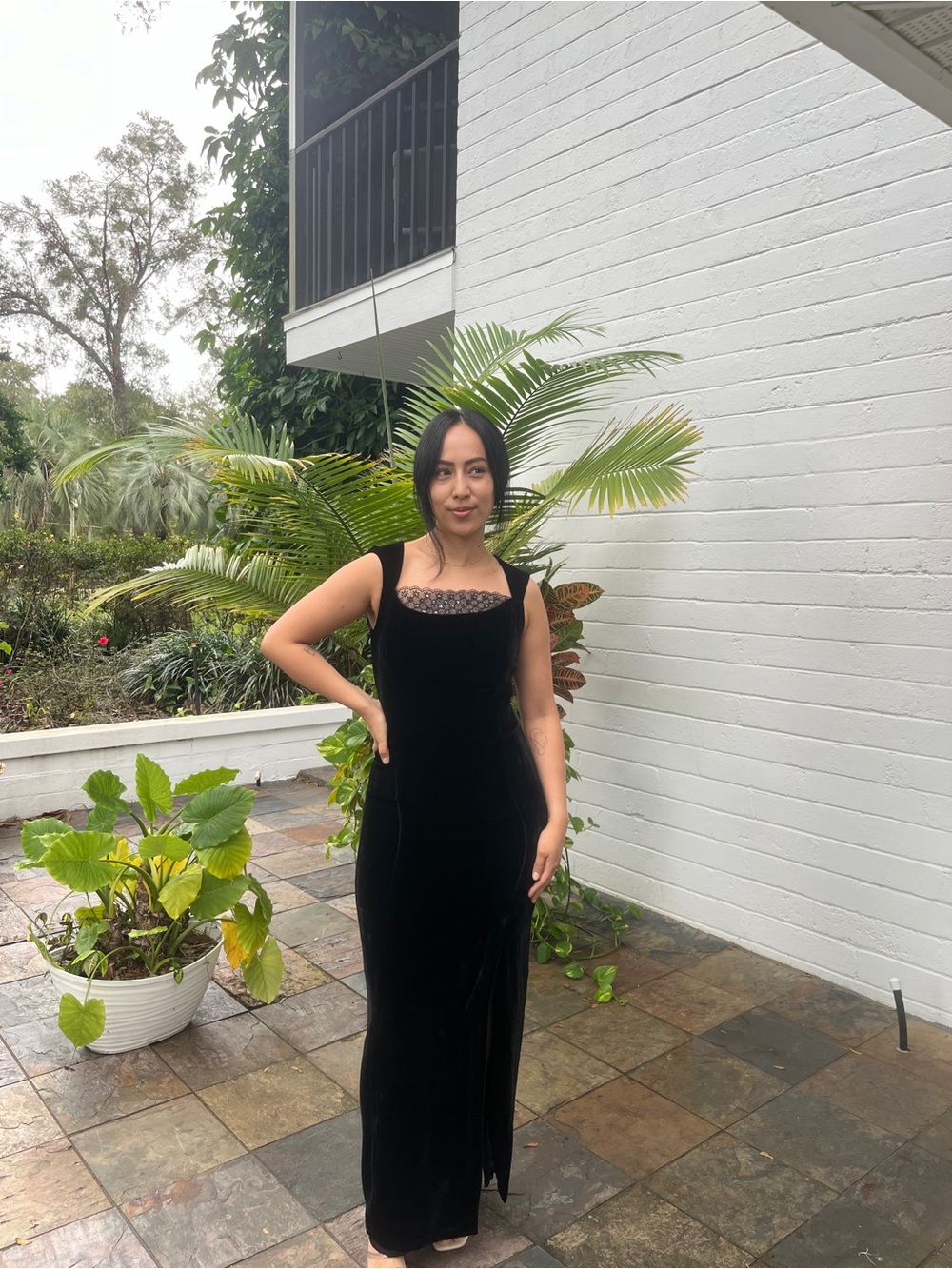 Embellished Black Velvet Maxi Dress